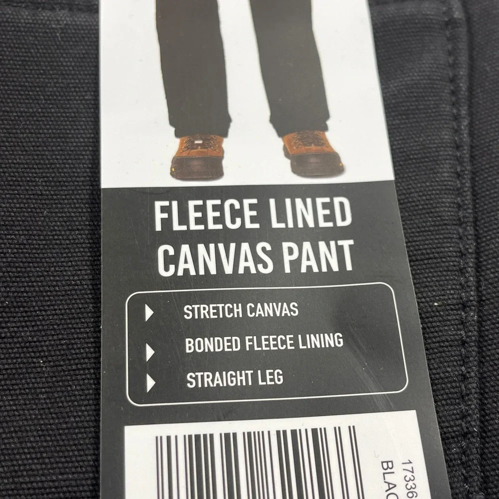 CAT Fleece Lined Canvas‎ Pant Mens 36x29 Black NEW Stretch Straight Leg New